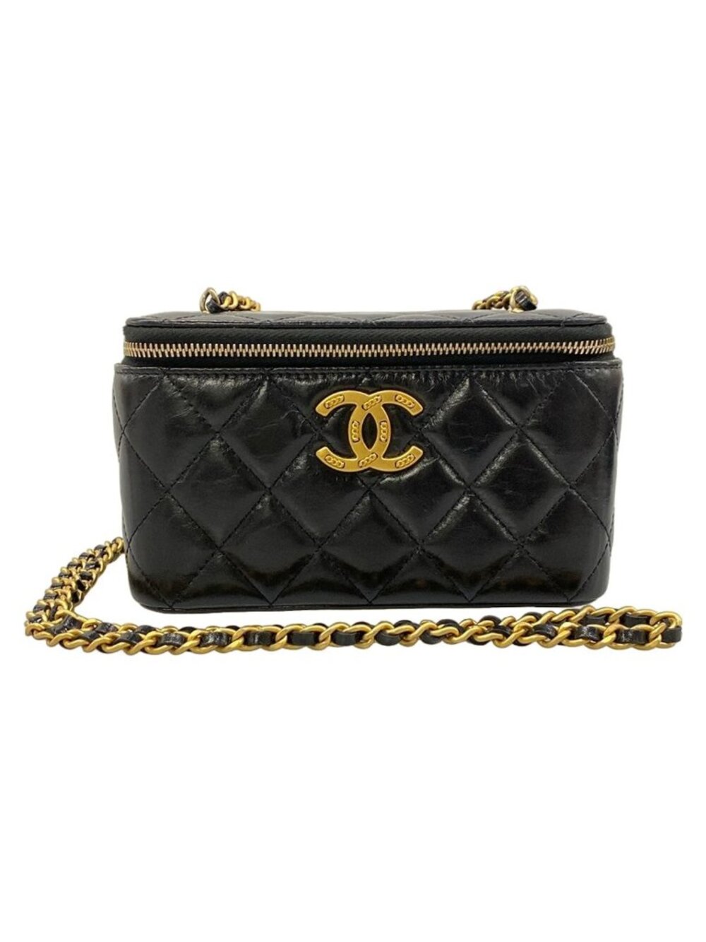 Chanel Vanity Bag Quilted Black with Mirror Chain Shoulder Gold